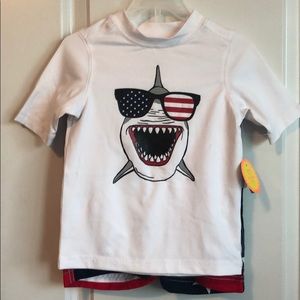 Shark 2 piece T-shirt and swim trunk set